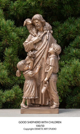 Good Shepherd with Children Bronze Statuary