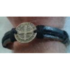 Benedictine Cross Leather Bracelet