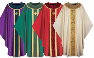 Chasuble with damask band & gold Cross