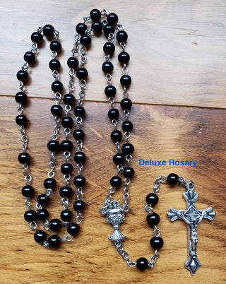 Deluxe First Communion Rosary, Pin, & Prayer Card in clear Rosary Pouch