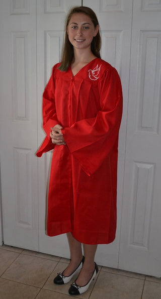 Confirmation Gown with Embroidered Dove, In Red or White-VOLUME PRICING Available