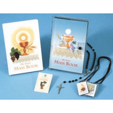 First Communion Missal and Rosary Set, White Eucharist Vinyl Wallet Set
