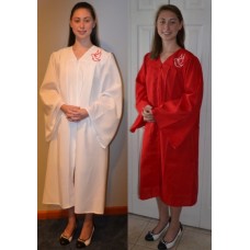 Confirmation Gown with Embroidered Dove, In Red or White.  OPEN for DISCOUNT  PRICING