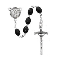 Rosary, Black oval wood beads, 4-way center