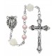 Rosary,  PINK PEARL BEADS WITh WHITE FLOWER Our Father Beads, Miraculous Medal Center